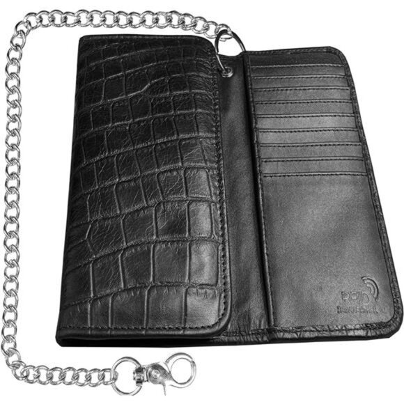 Chain Wallet for Men – 100% Natural Genuine Leather, Long Trifold RFID Blocking - Picture 5 of 8